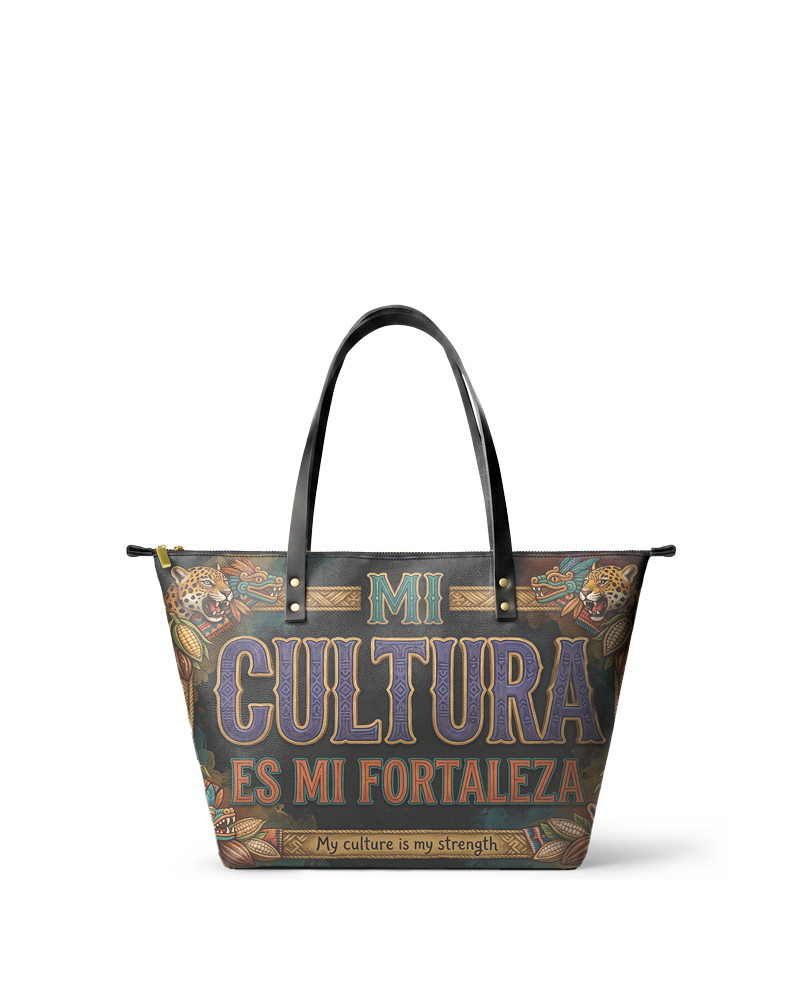 "Mi cultura es mi fortaleza" ver.3 Leather Tote Bag
