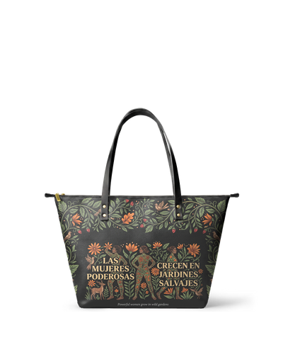 "Las mujeres poderosas crecen en jardines salvajes" ver.2 Leather Tote Bag