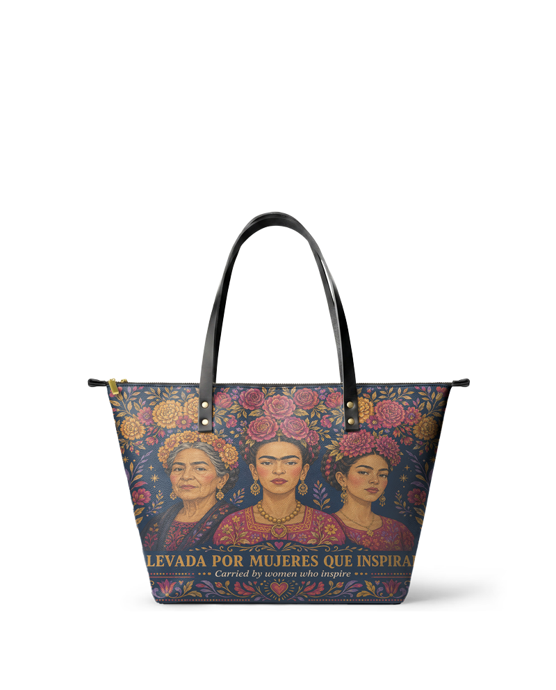 "Llevada por mujeres que inspiran" ver.2 Leather Tote Bag