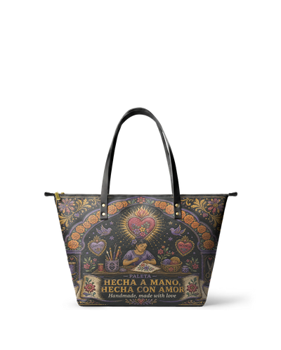 "Hecha a mano, hecha con amor" ver.5 Leather Tote Bag