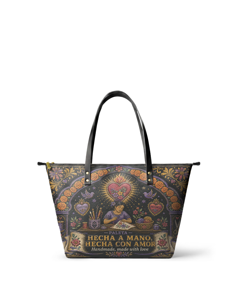 "Hecha a mano, hecha con amor" ver.5 Leather Tote Bag