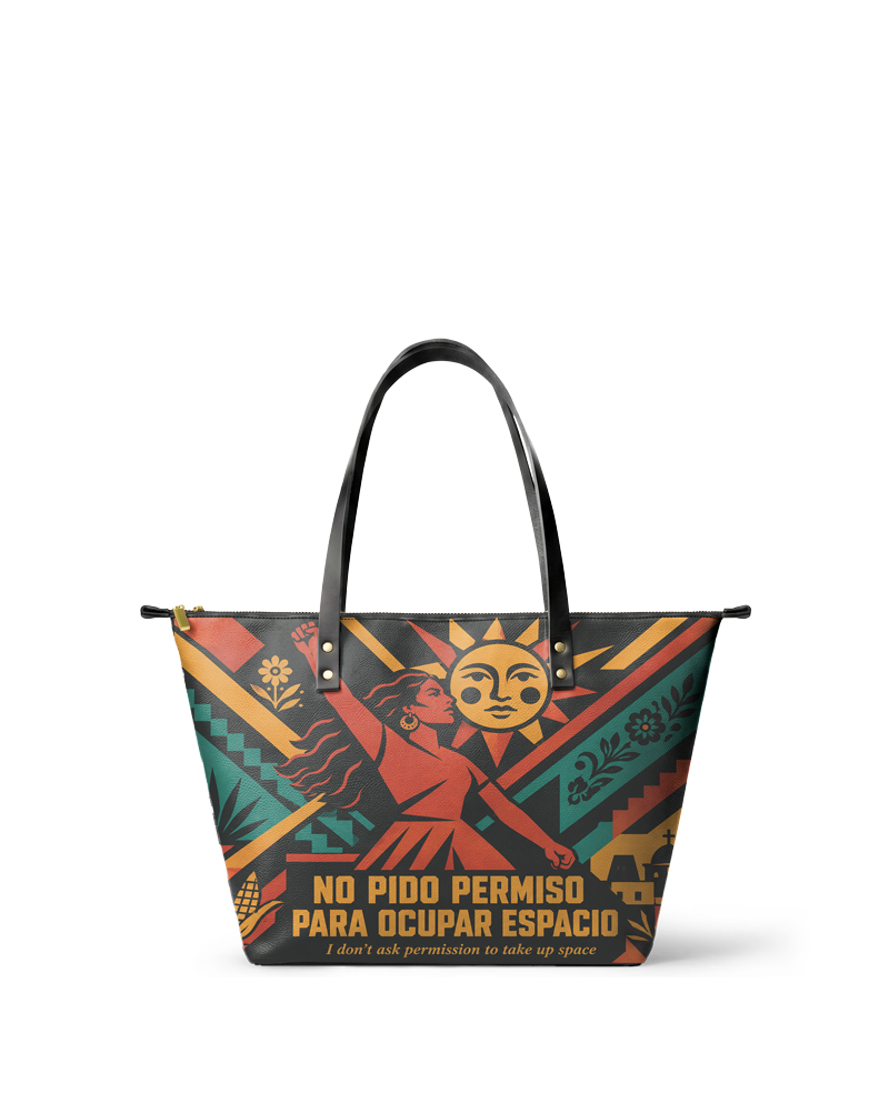 "No pido permiso para ocupar espacio" ver.1 Leather Tote Bag