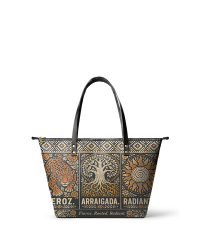 "Feroz. Arraigada. Radiante" ver.4 Leather Tote Bag