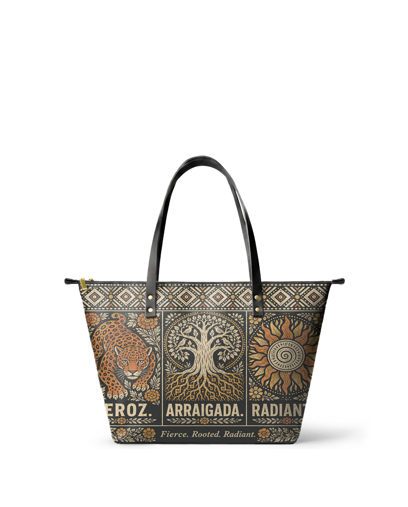 "Feroz. Arraigada. Radiante" ver.4 Leather Tote Bag