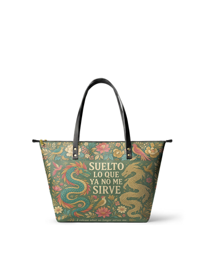 "Suelto lo que ya no me sirve" ver.3 Leather Tote Bag