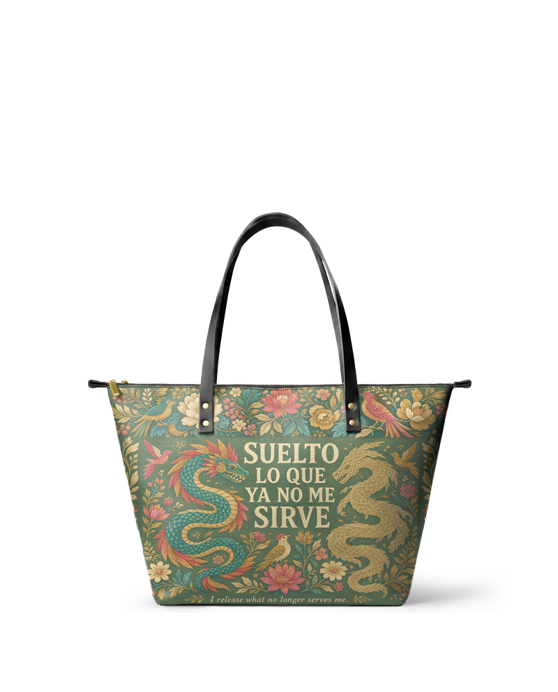 "Suelto lo que ya no me sirve" ver.3 Leather Tote Bag
