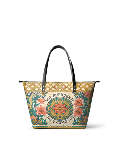 "Soy suficiente, tal y como soy" ver.9 Leather Tote Bag
