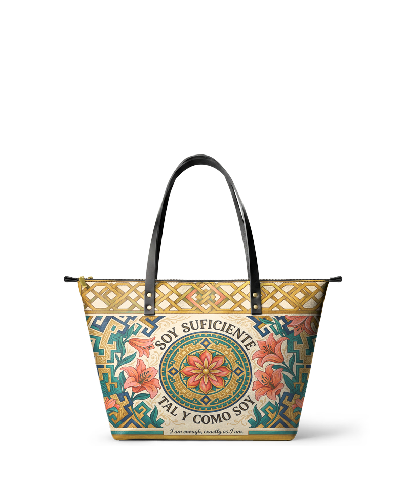 "Soy suficiente, tal y como soy" ver.9 Leather Tote Bag