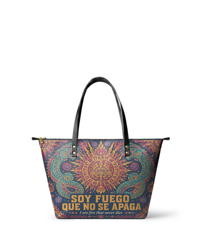 "Soy fuego que no se apaga" ver.3 Leather Tote Bag