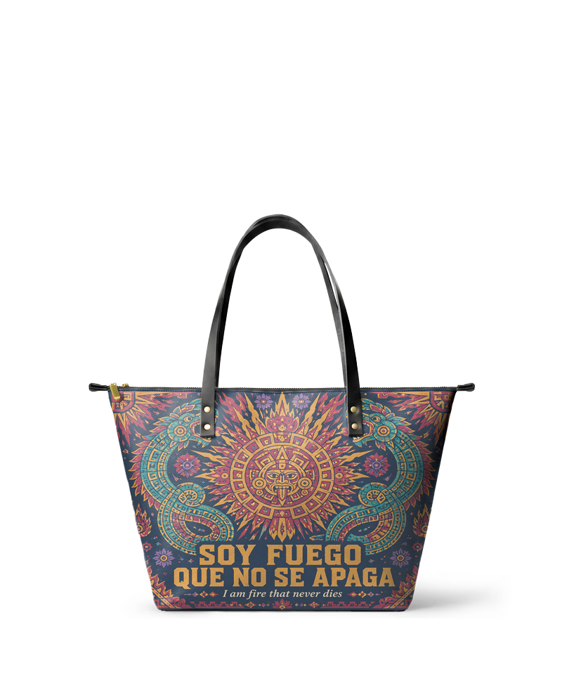 "Soy fuego que no se apaga" ver.3 Leather Tote Bag