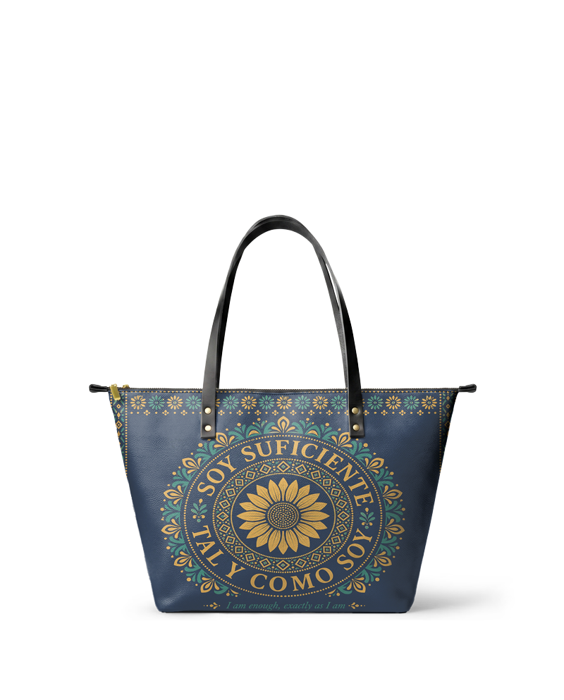 "Soy suficiente, tal y como soy" ver.7 Leather Tote Bag
