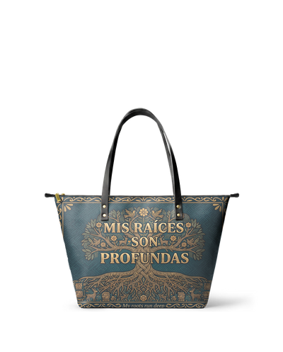 "Mis Raíces son Profundas" ver.2 Leather Tote Bag
