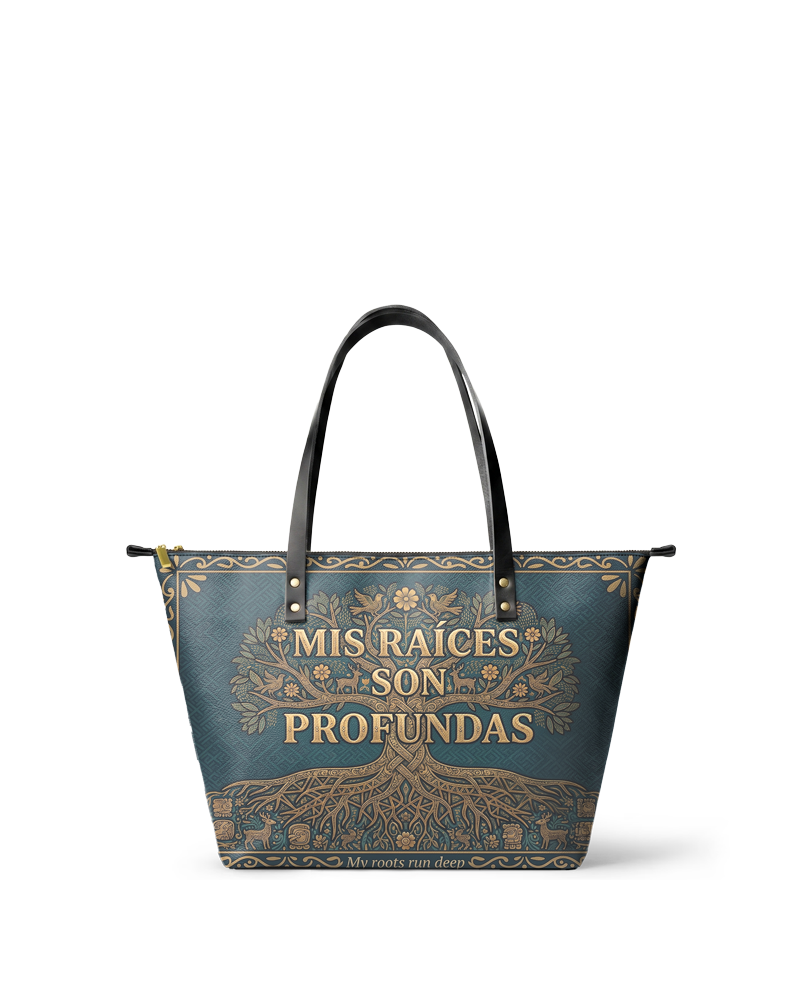 "Mis Raíces son Profundas" ver.2 Leather Tote Bag
