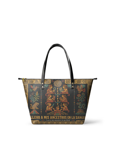 "Llevo a mis ancestros en la sangre" ver.2 Leather Tote Bag