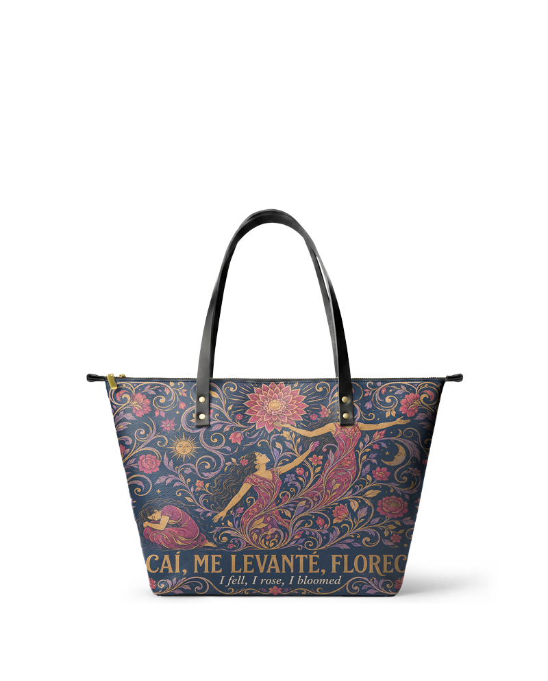 "Caí, me levanté, florecí" ver.5 Leather Tote Bag