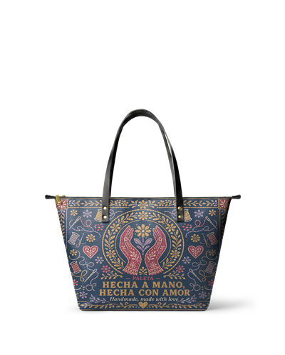 "Hecha a mano, hecha con amor" ver.4 Leather Tote Bag