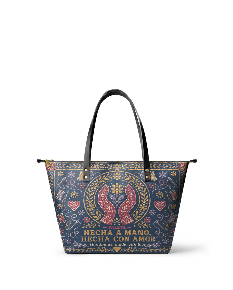 "Hecha a mano, hecha con amor" ver.4 Leather Tote Bag