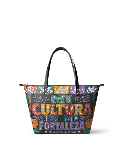 "Mi cultura es mi fortaleza" ver.4 Leather Tote Bag