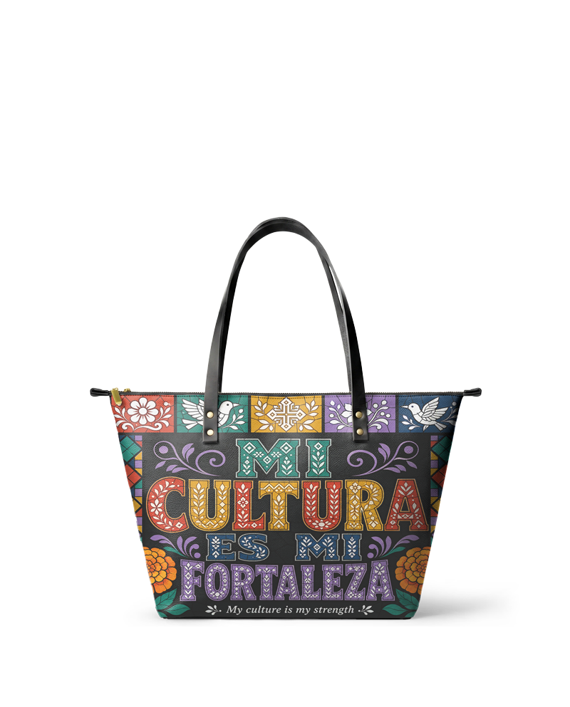 "Mi cultura es mi fortaleza" ver.4 Leather Tote Bag