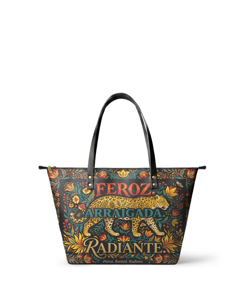 "Feroz. Arraigada. Radiante" ver.5 Leather Tote Bag