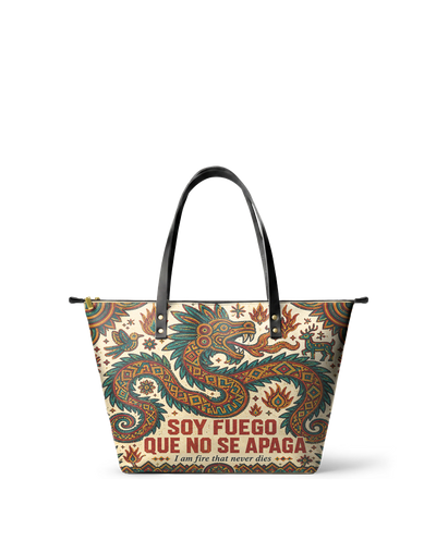 "Soy fuego que no se apaga" ver.2 Leather Tote Bag