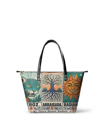 "Feroz. Arraigada. Radiante" ver.3 Leather Tote Bag