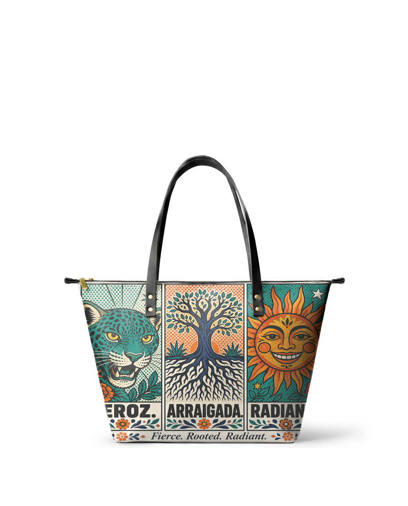 "Feroz. Arraigada. Radiante" ver.3 Leather Tote Bag