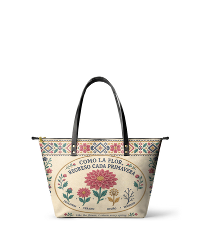 "Como la flor, regreso cada primavera" ver.3 Leather Tote Bag