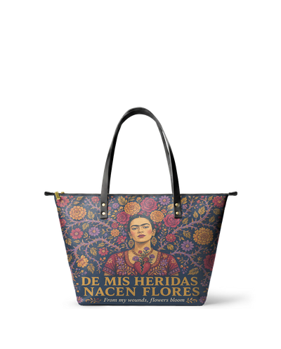 "De mis heridas nacen flores" ver.3 Leather Tote Bag