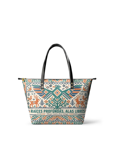 "Raíces profundas, alas libres" ver.4 Leather Tote Bag