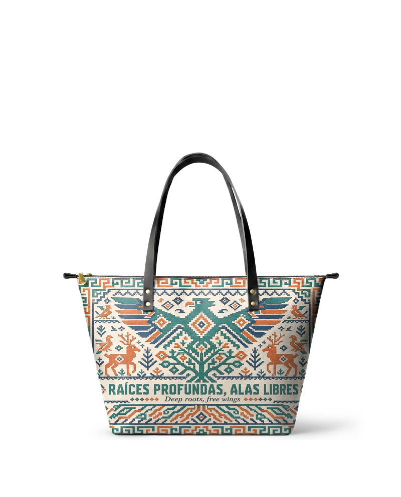 "Raíces profundas, alas libres" ver.4 Leather Tote Bag