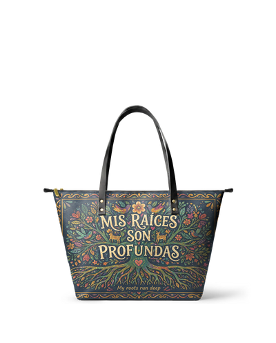 "Mis Raíces son Profundas" ver.4 Leather Tote Bag