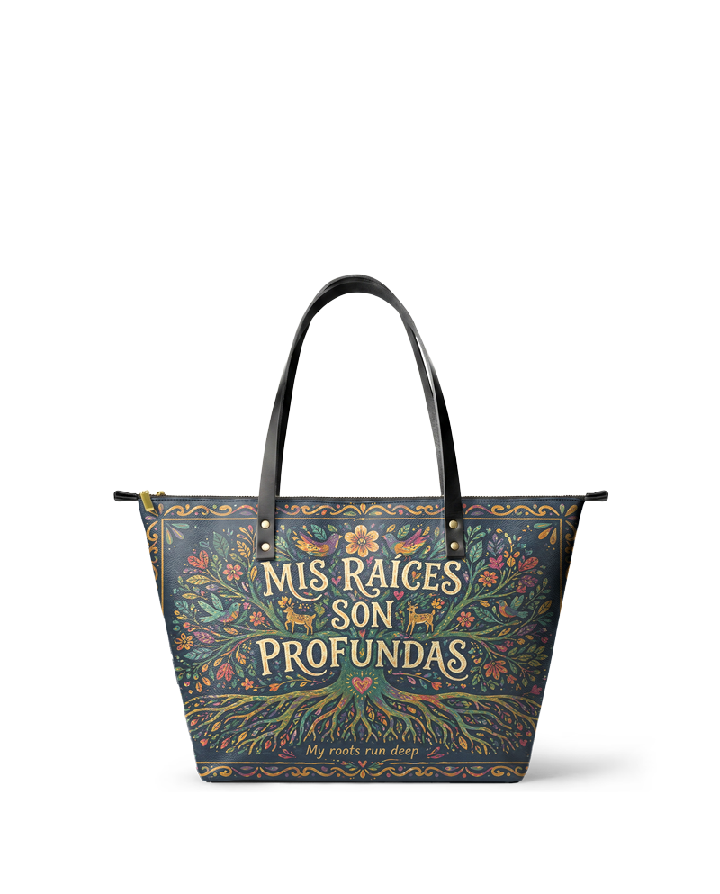 "Mis Raíces son Profundas" ver.4 Leather Tote Bag
