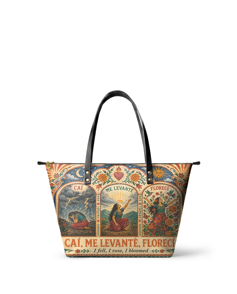"Caí, me levanté, florecí" ver.1 Leather Tote Bag