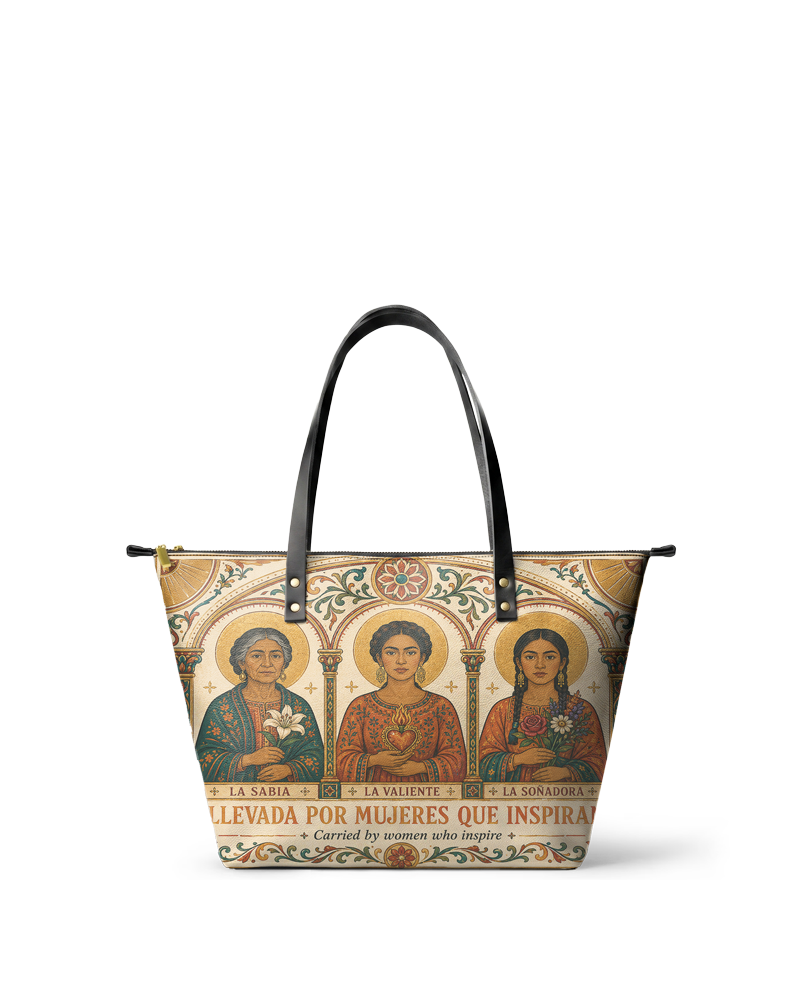 "Llevada por mujeres que inspiran" ver.1 Leather Tote Bag