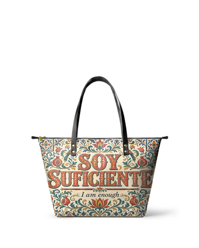 "Soy suficiente, tal y como soy" ver.1 Leather Tote Bag