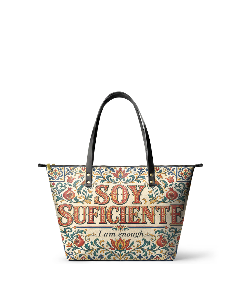 "Soy suficiente, tal y como soy" ver.1 Leather Tote Bag