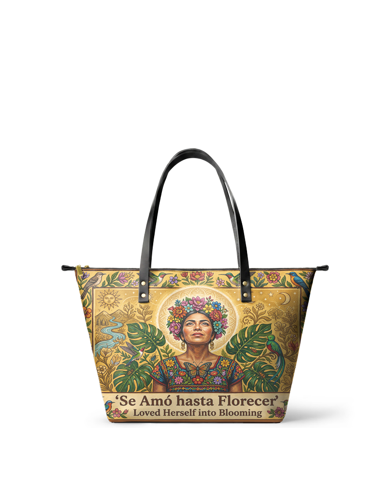 "Se amó hasta florecer" ver.7 Leather Tote Bag