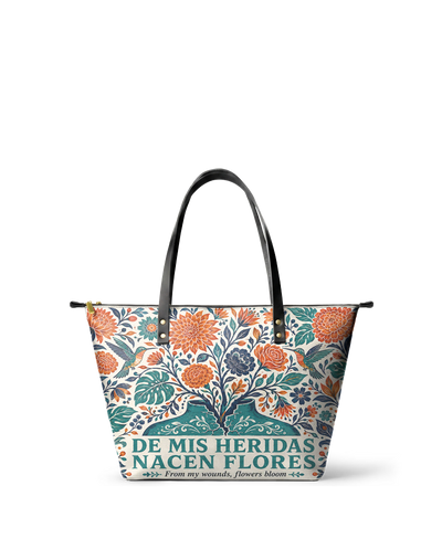 "De mis heridas nacen flores" ver.1 Leather Tote Bag