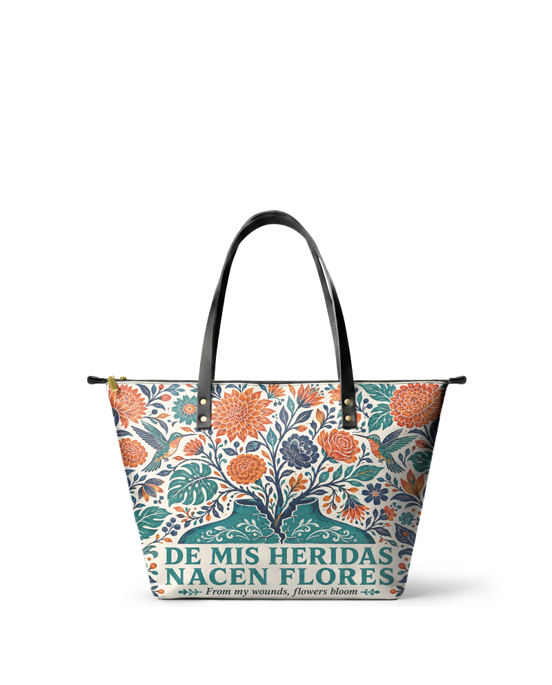 "De mis heridas nacen flores" ver.1 Leather Tote Bag