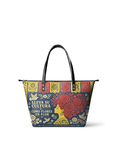 "Lleva su cultura como flores en flor" ver.2 Leather Tote Bag