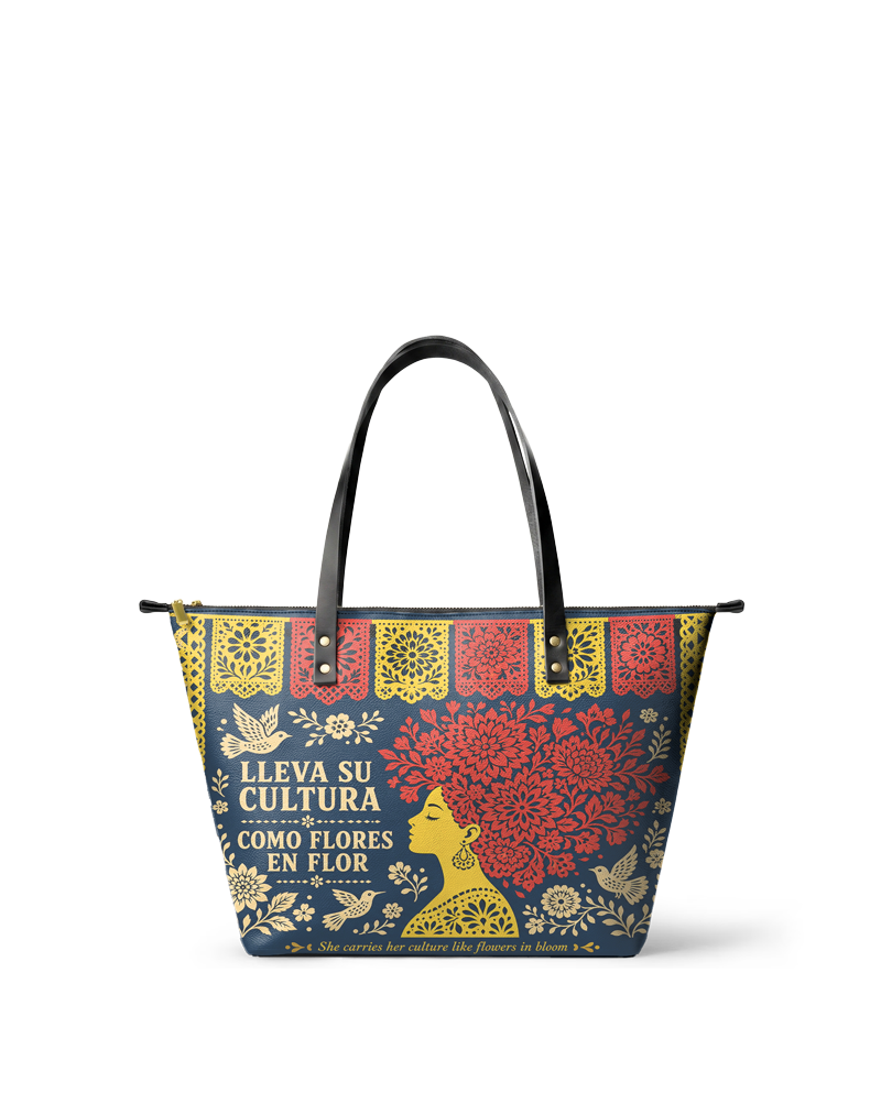 "Lleva su cultura como flores en flor" ver.2 Leather Tote Bag