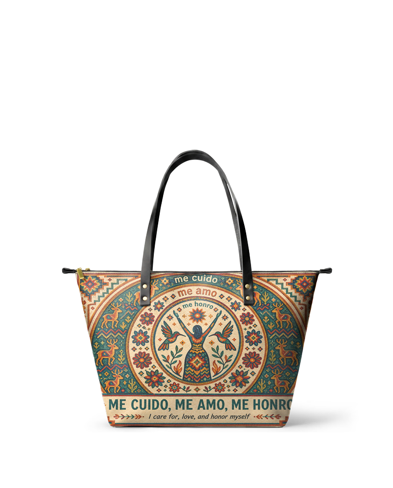 "Me cuido, me amo, me honro" ver.1 Leather Tote Bag