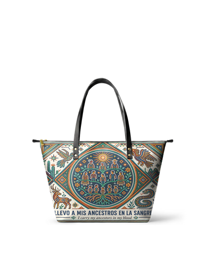 "Llevo a mis ancestros en la sangre" ver.4 Leather Tote Bag