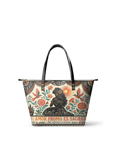 "Mi amor propio es sagrado" ver.5 Leather Tote Bag