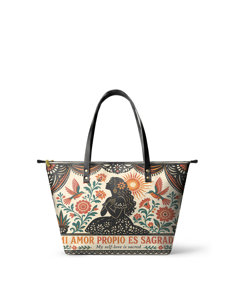 "Mi amor propio es sagrado" ver.5 Leather Tote Bag