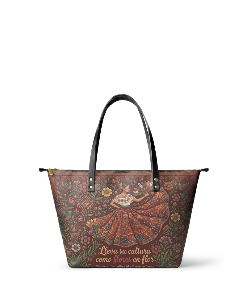 "Nacida de la tierra, hecha para el mundo" ver.5 Leather Tote Bag