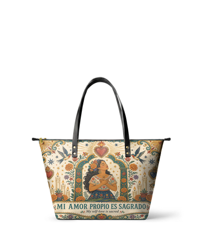 "Mi amor propio es sagrado" ver.1 Leather Tote Bag