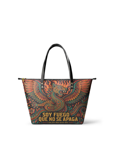 "Soy fuego que no se apaga" ver.1 Leather Tote Bag