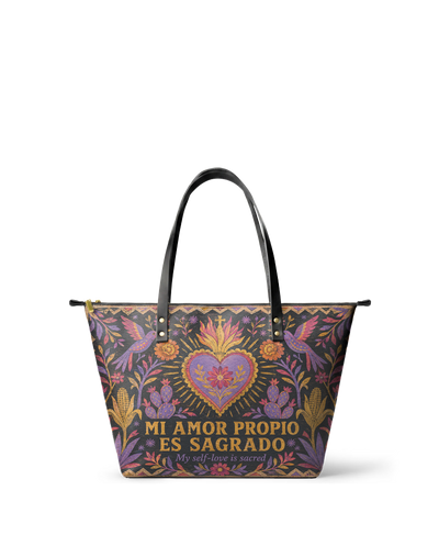 "Mi amor propio es sagrado" ver.4 Leather Tote Bag